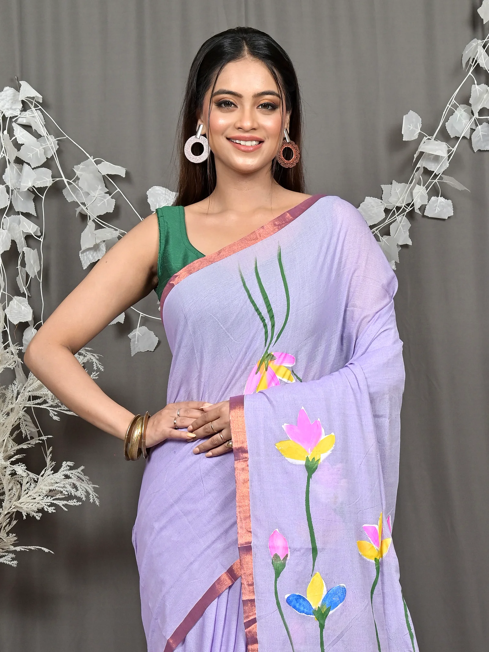 Purpel Pure Cotton Norah Hand Painted Saree (2276)